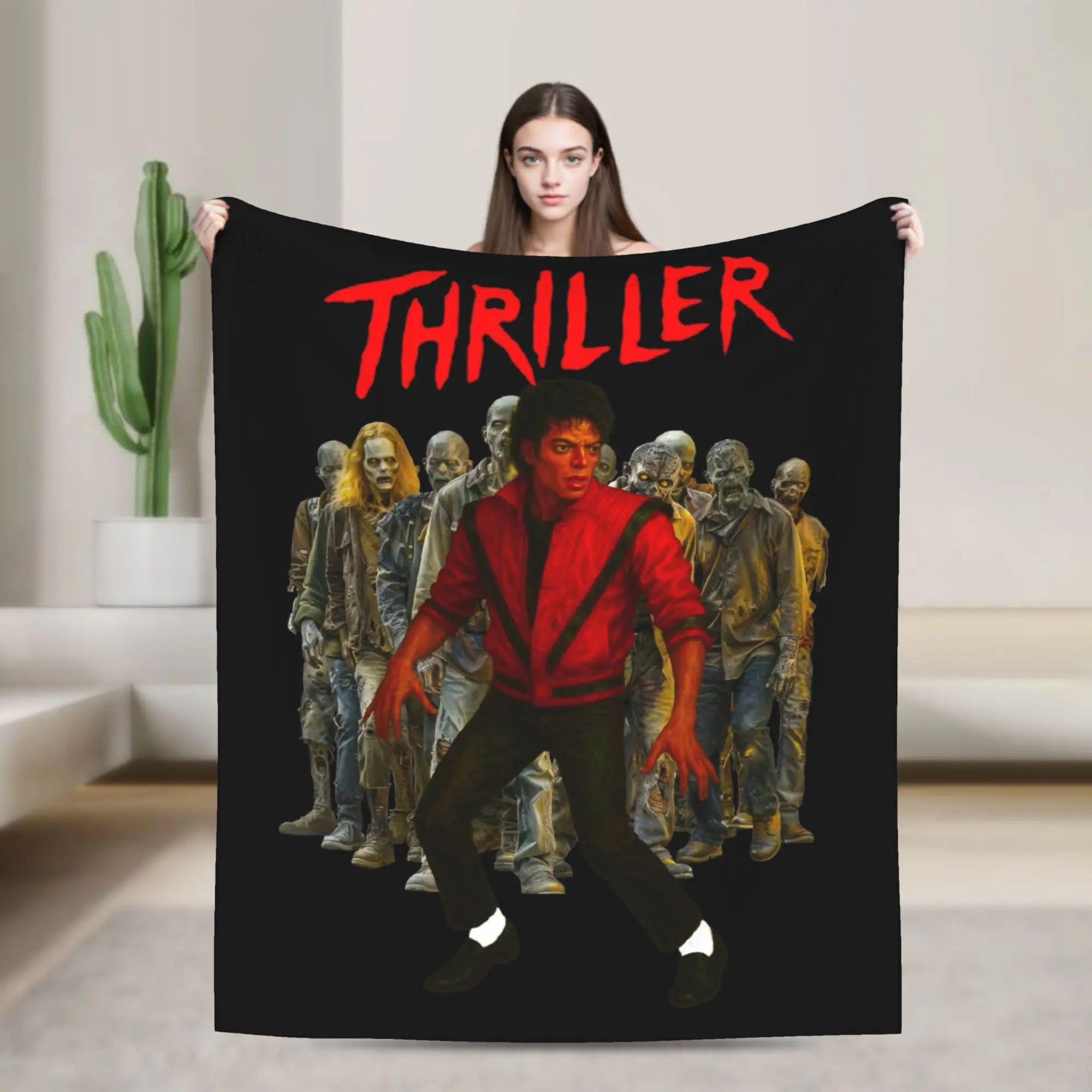 MJ Iconic Thriller Tribute Michael Jackson Blankets Flannel Spring Lightweight Thin Throw Blanket for Home Travel Rug Piece