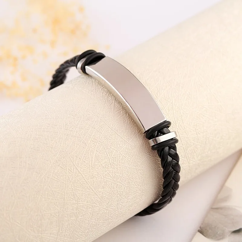 10 Pieces 21cm Stainless Steel Retro Braided Rope Leather Engravable Valentine's Day Gift Bracelet Fashion Jewelry for Partners