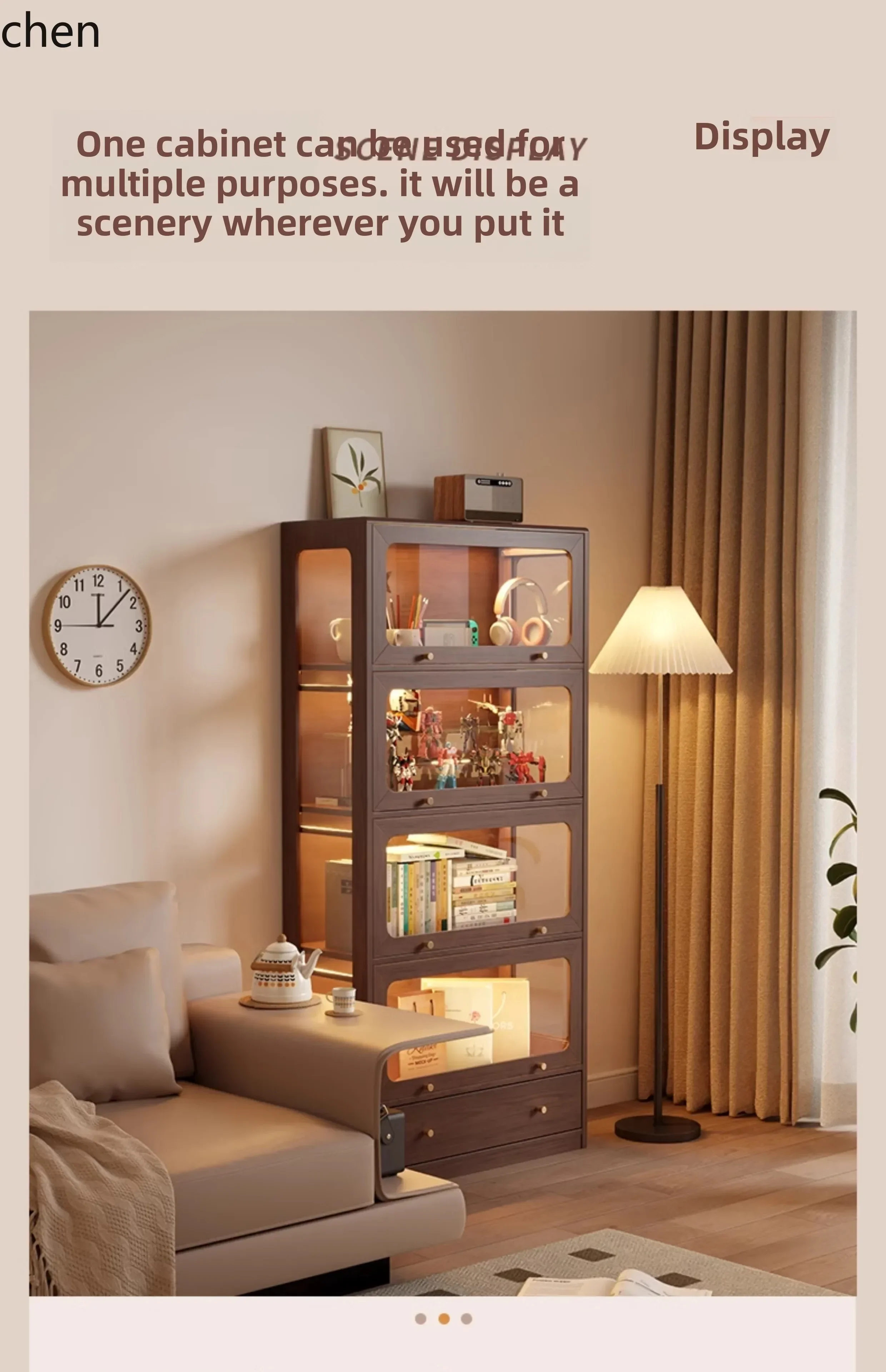 DSA  solid wood display rack transparent glass model shelf household display cabinet