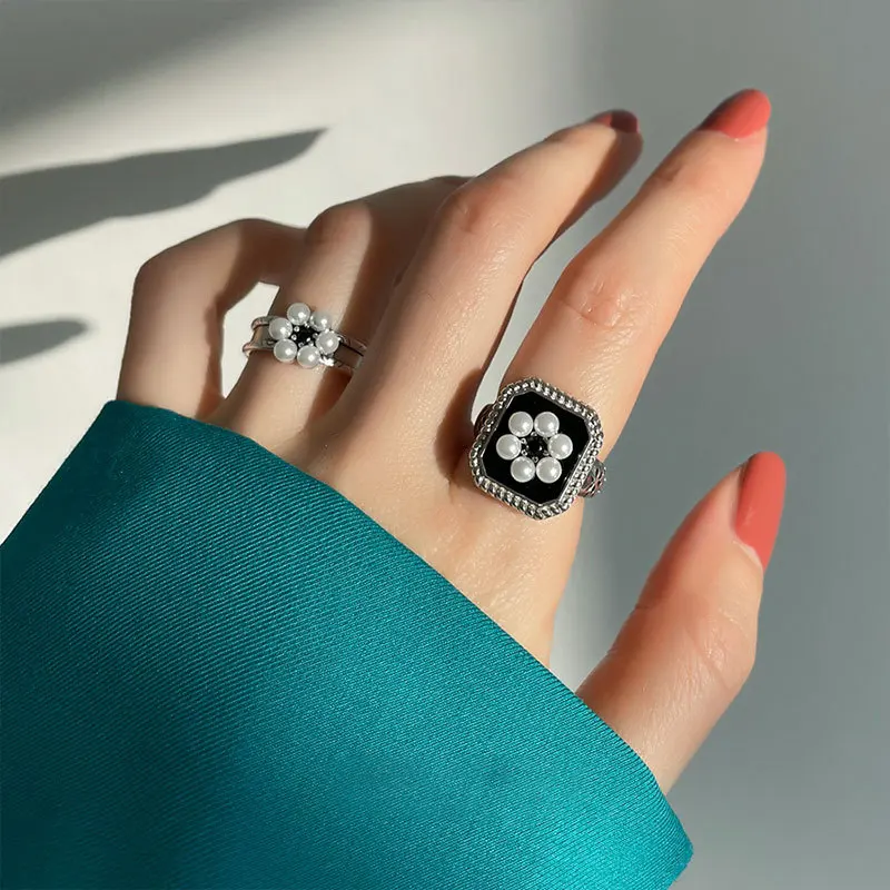 VENTFILLE 925 Sterling Silber Metall Blumenmuschel Geometrische Ringe für Frauen Französische Retro Romantische Offene Thai Silber Ringe – Detail 28
