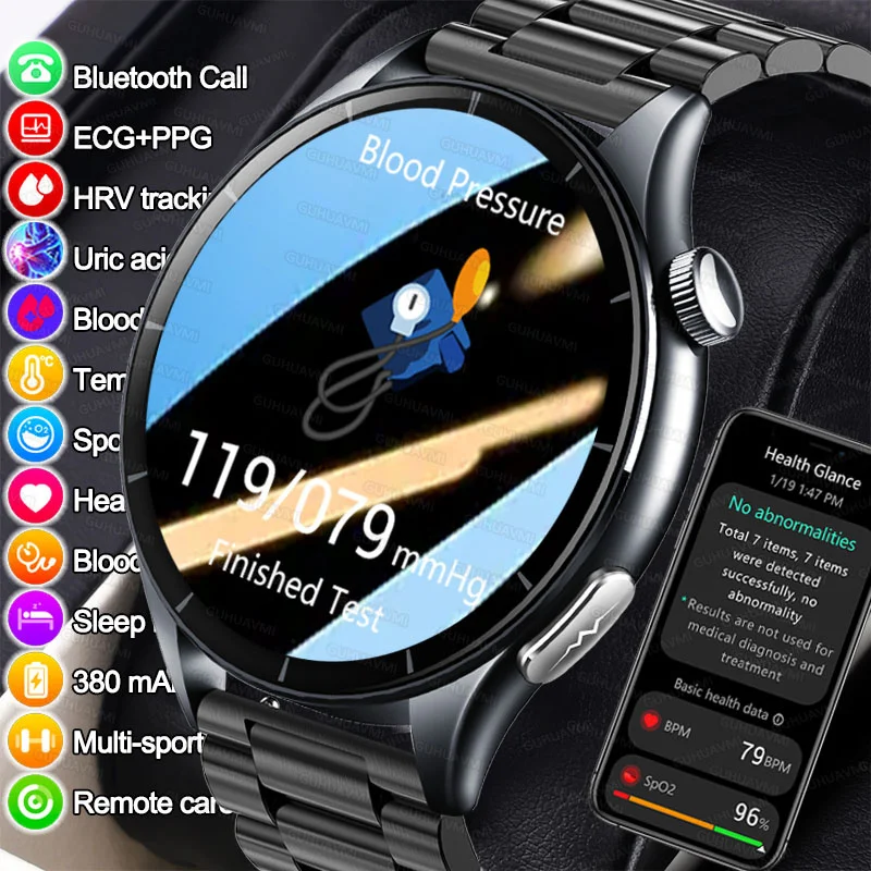 2025 جديد AI تشخيص ضغط الدم حمض اليوريك الدهون ساعة ذكية الرجال ECG + PPG الصحة بلعة BT دعوة NFC الصحة Smartwatches IOS