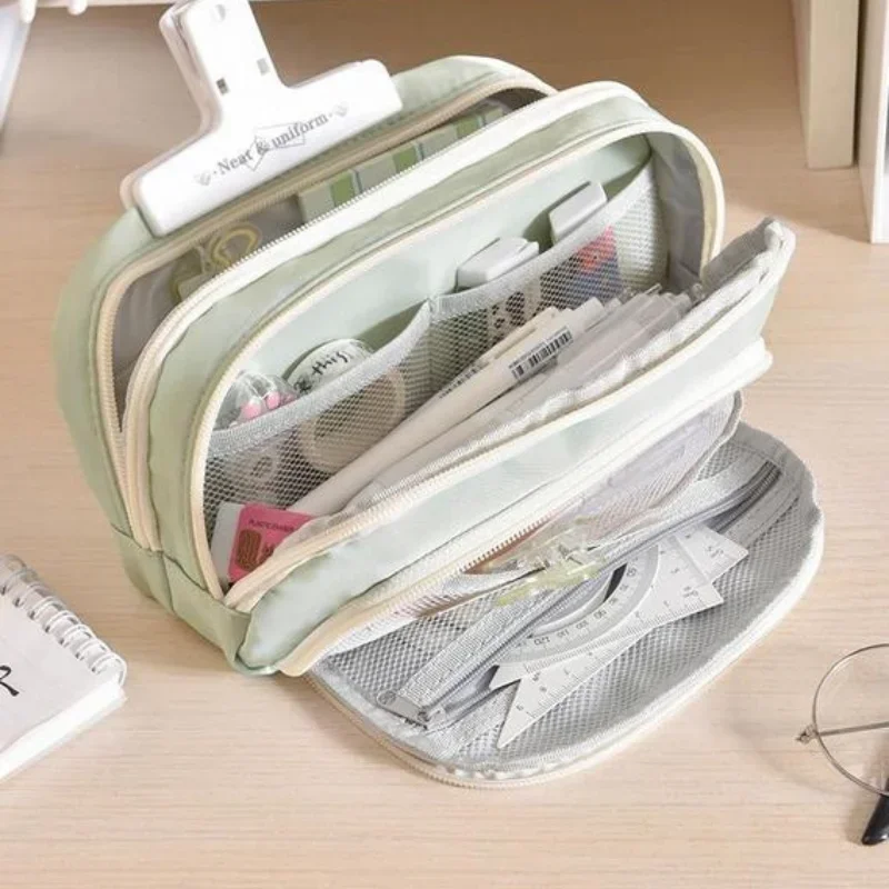 3 Layer Large Capacity Pencil Bag Girls\' Big Stationery Bag Aesthetic School Cases Zipper Pencil Pouch Student School Supplies