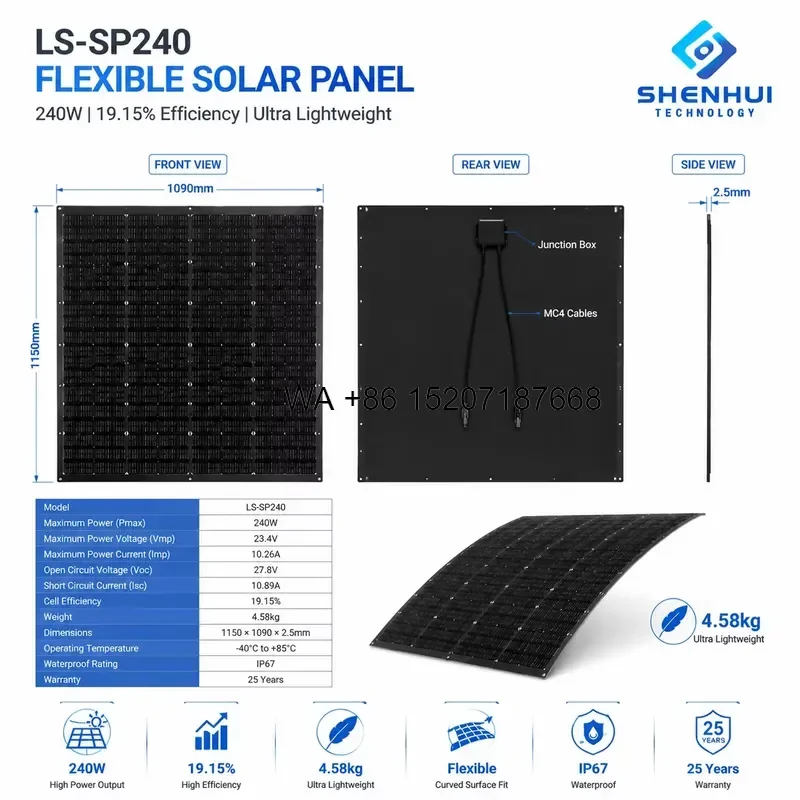 Wmwmnu 240W Flexible Solar Panel Mono PV Module Lightweight Ultra Thin Waterproof Solar Charger for Camping Outdoor Off Grid