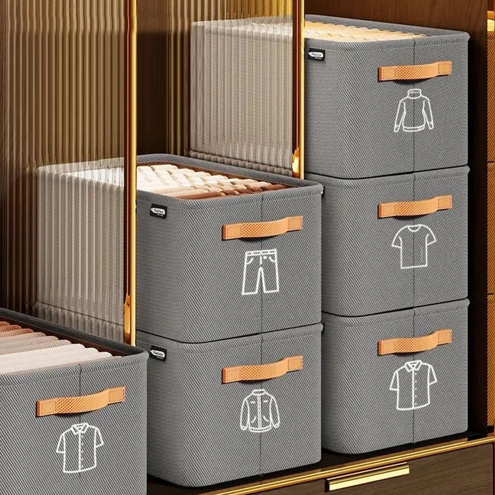 Wardrobe Organizer Box Foldable Storage Box Versatile Thickened Pants Sweater Storage Basket with Handle&Steel Frame Household