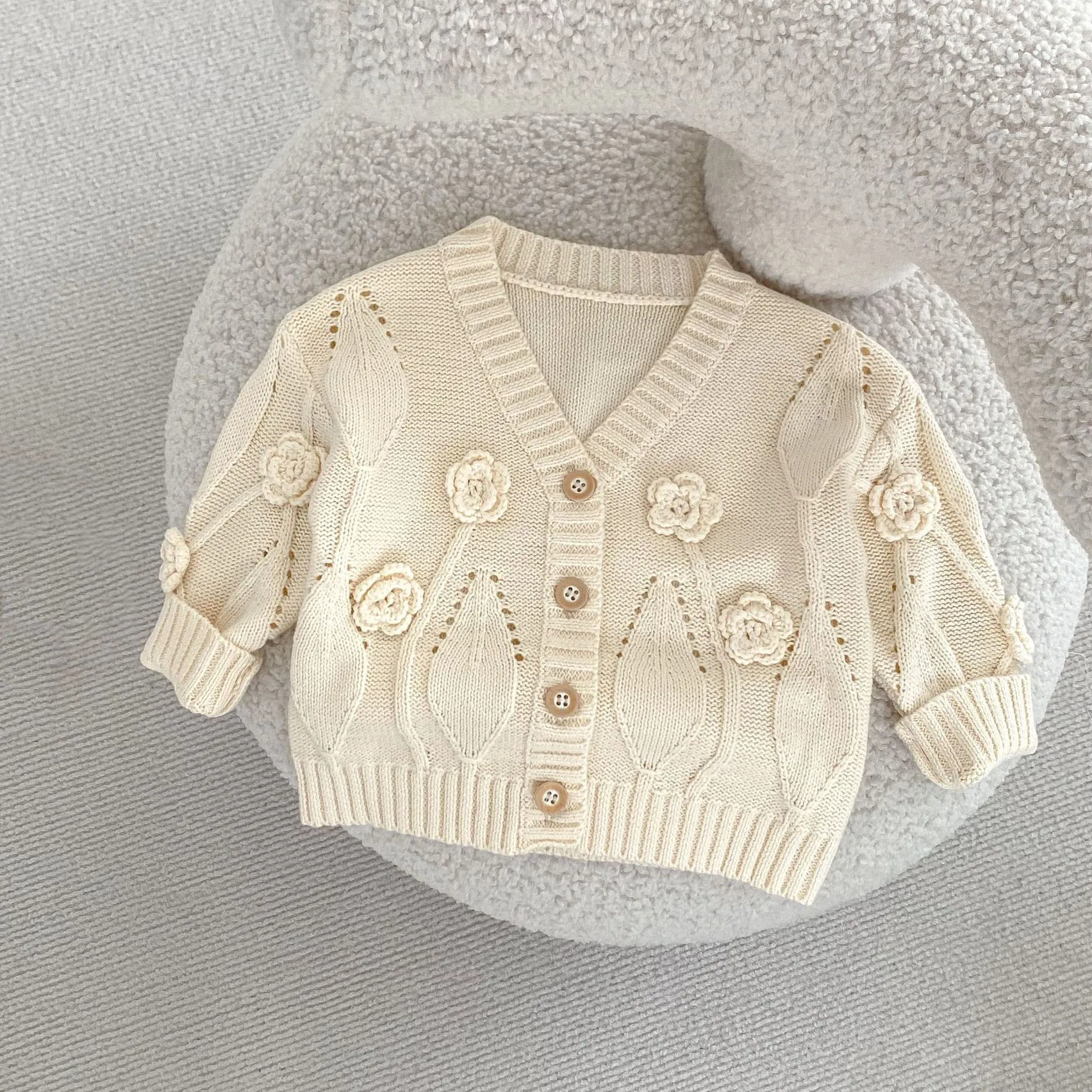 0-3T Newborn Kid Baby Girl Clothes Winter Warm Baby Sweater Cardigan Flower Embroidery Cute Knitwear Coat Outfit