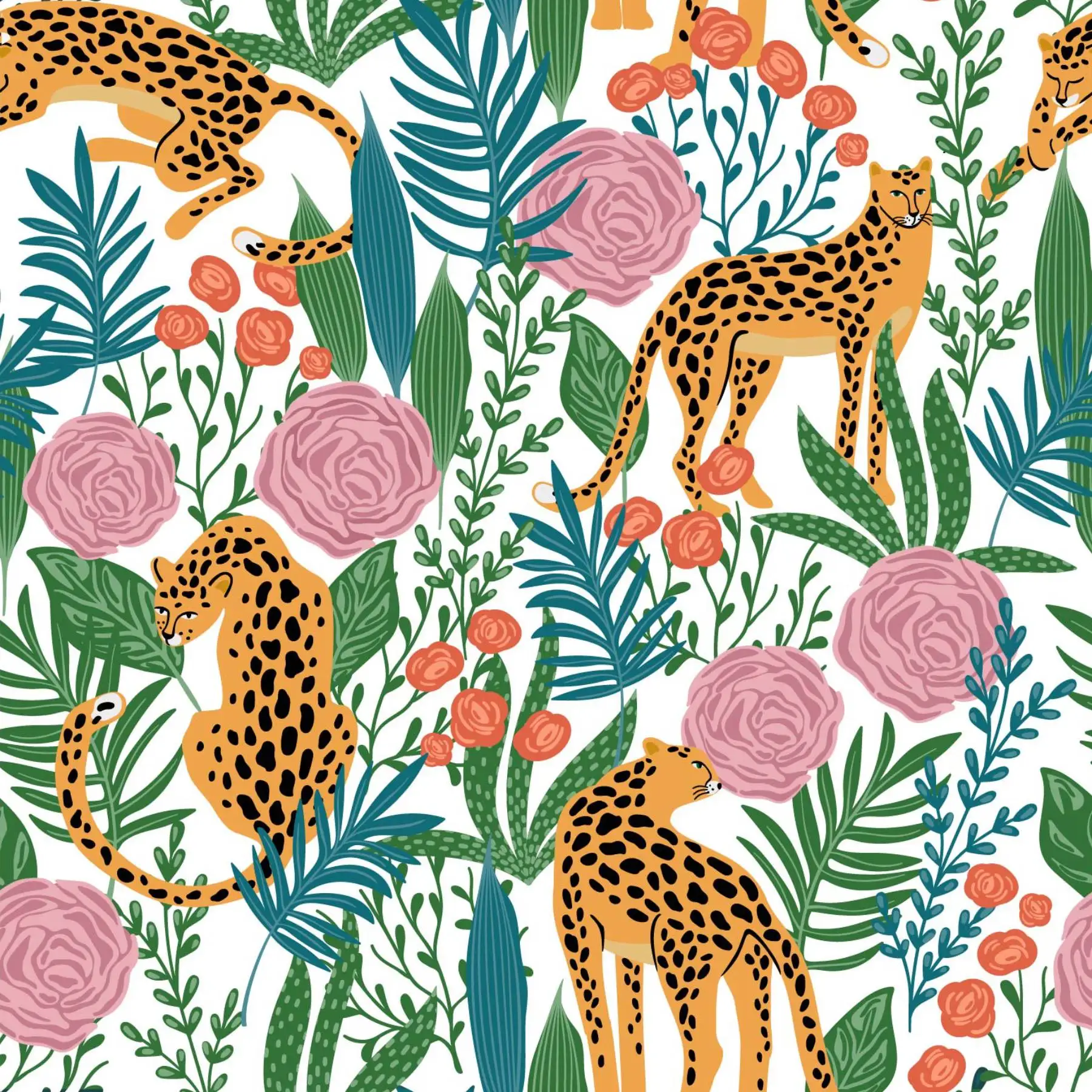 Floral Wallpaper Peel and Stick Leopard Jungle Animal Wallpaper Cheetah Removable Contact Paper for Bathroom Bedroom Cabinets