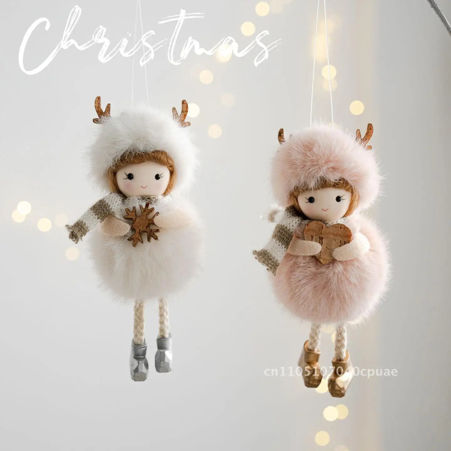 

Plush Angel Girl Pendant Christmas Tree Decoration White Pink Cartoon Style Home Holiday Ornament