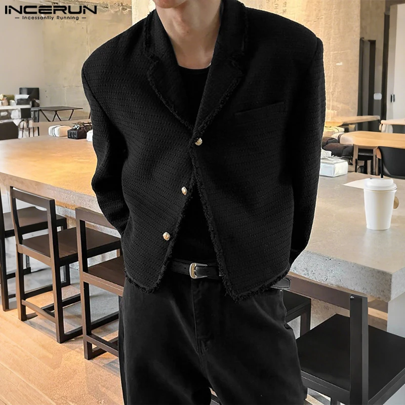 INCERUN Men Blazer Solid Color Tassel Lapel Long Sleeve Button Casual Suit Men Streetwear Elegant 2025 Fashion Male Thin Coats