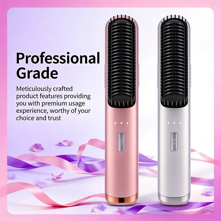 

Portable Wireless Bristle Hair Straightener Comb 3 Temperature Settings USB/Battery-for Travel