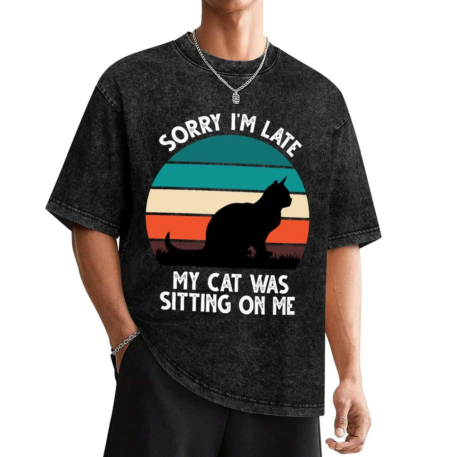 sorry im late my cat was sitting on me T-Shirt animal prinfor boys plus size tops men workout shirt