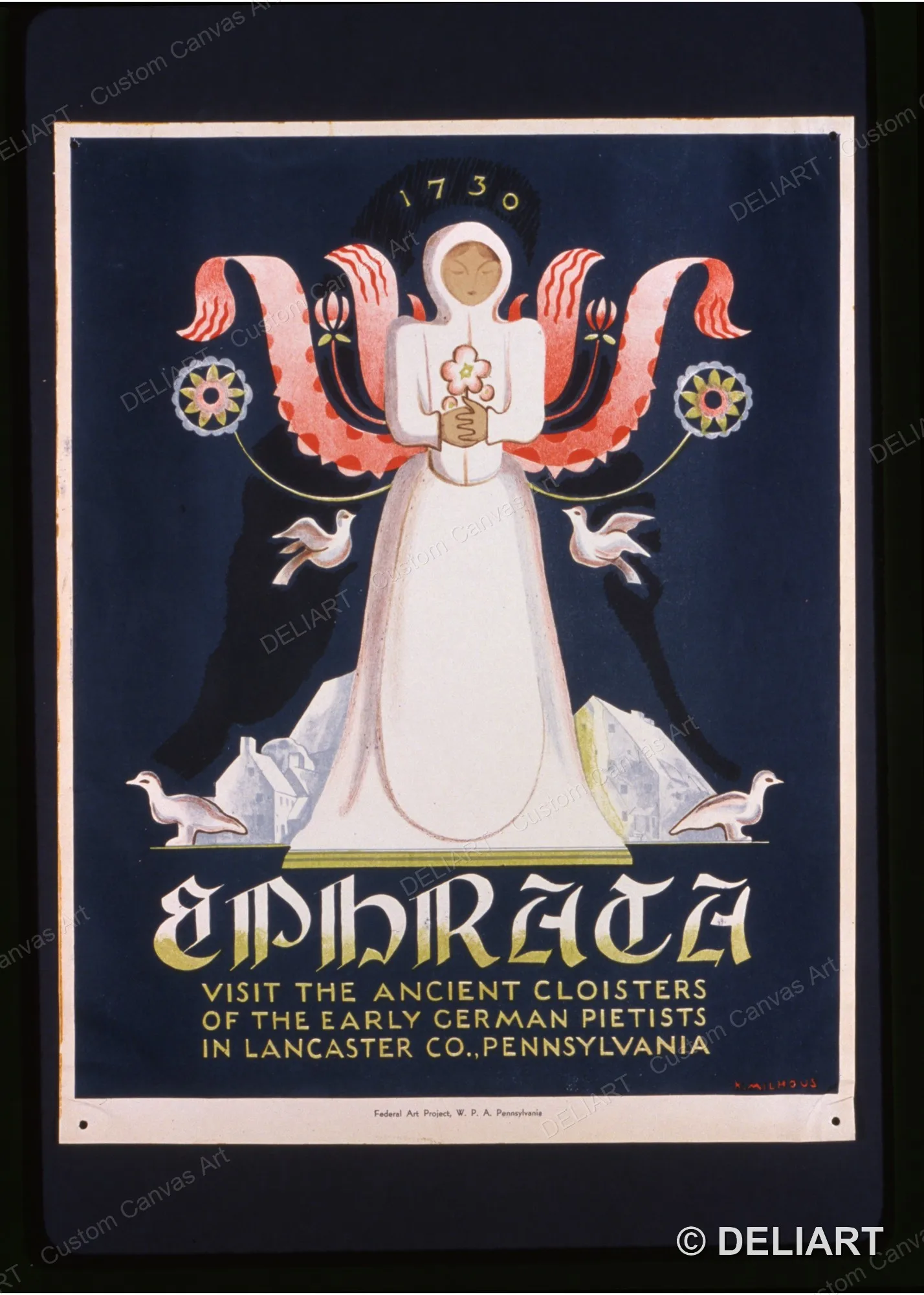 Ephrata Visit the ancient cloisters of the early German Vintage WPA Canvas Wall Art Poster Print Retro Home Decor Unframed
