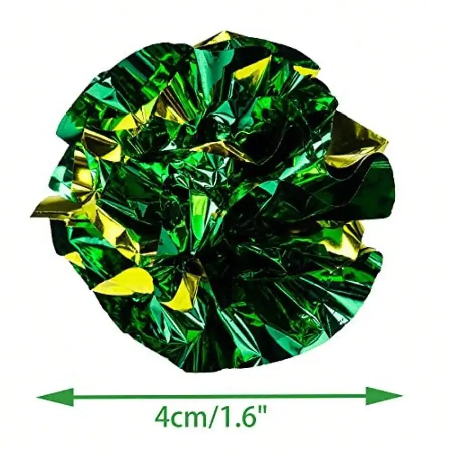 

45PCS 1.6 Inch Crinkle Mylar Ball Cat Toy Green Yellow Metallic