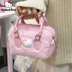 Hello Kitty Pink słodka torebka Fury z koreańskim stylem Y2k Sanrio Crossbody na ramię puszyste etui na zamek torby studenckie dziewczęce