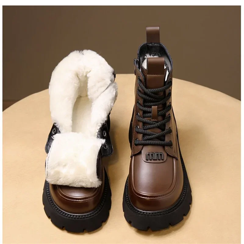 

New Plush Warm Women's High Boots for Woman Platform Boots 2025 Flat Heel Women's Fashion Leather Winter Snow Boots Size 35-40