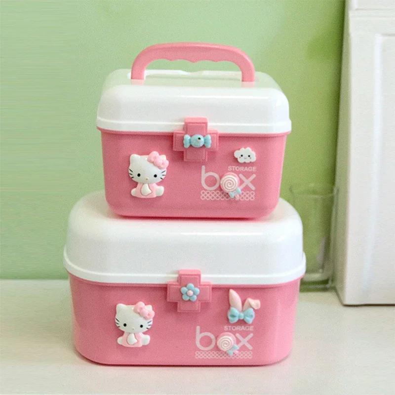 

Sanrio Kawaii Hello Kitty Family Size First Aid Medicine Box Anime Cartoon Exquisite Multi-layer Portable Household Storage Box