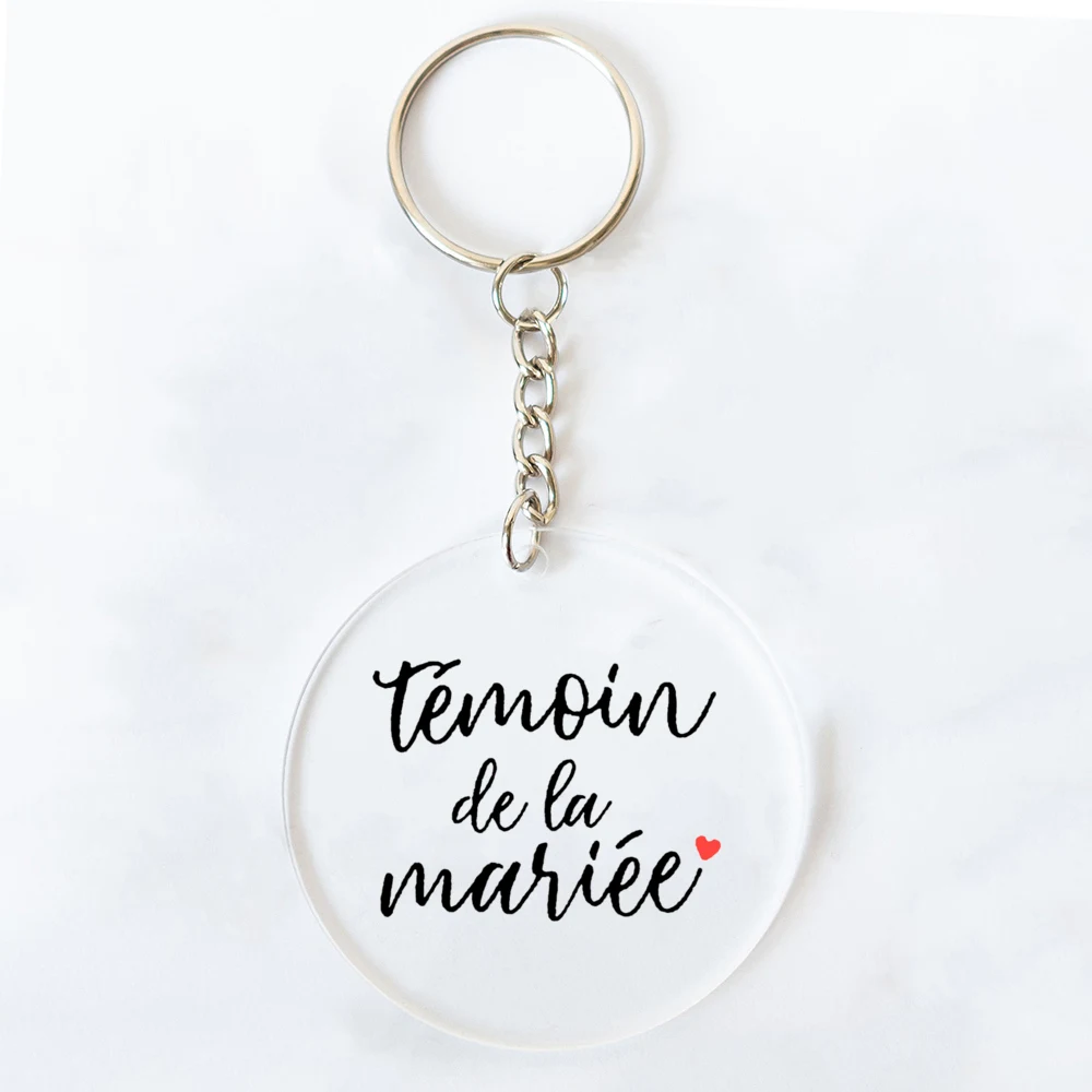 French Printed Keychain Circle Key Ring Acrylic Keyring Bachelorette Party Proposal Wedding Gifts for Witness Friends Family