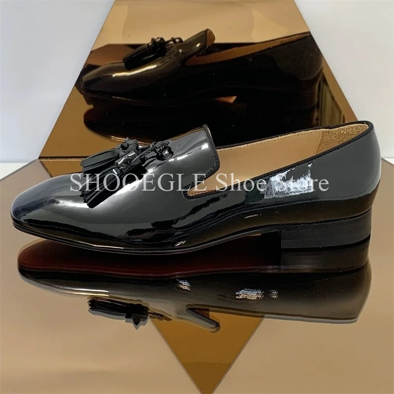 Patent Leather Black British Style Shoes Men Loafers Formal High Quality Flat Small Square Toe Summer Wedding Office Shoes