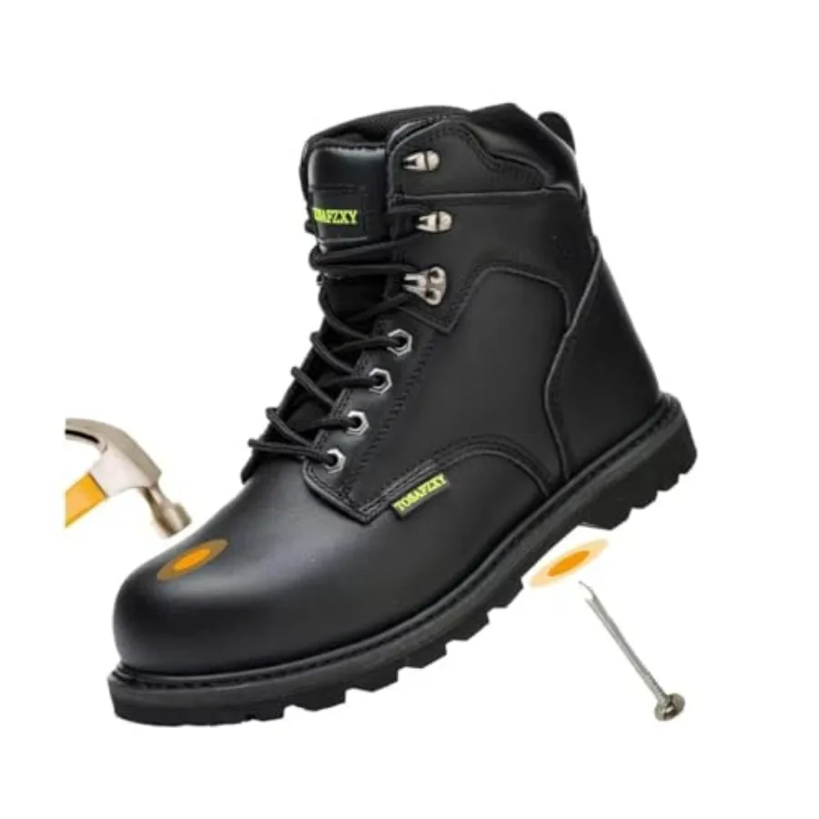 

Work Safety Boots for Men Durable Crazy-Horse Leather Indestructible Steel Toe Waterproof and Non-Slip Better Warmth Men Work S
