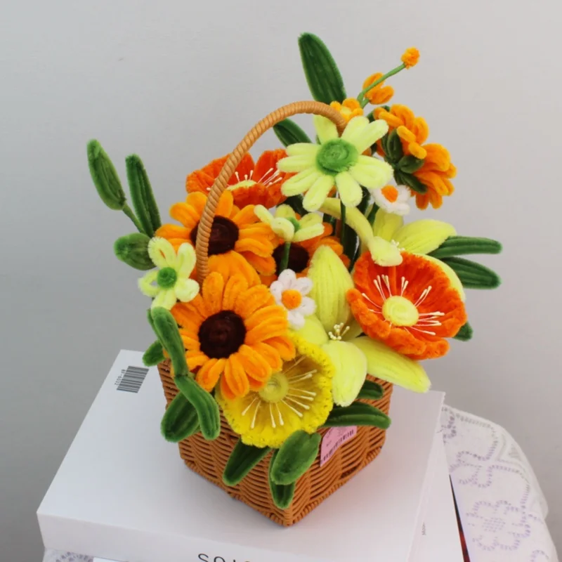 PIPE Sunflower Artificial Flower Basket Finished Handmade Hellebore Flower Christmas‘ Day Gifts for Guests DIY Craft Party