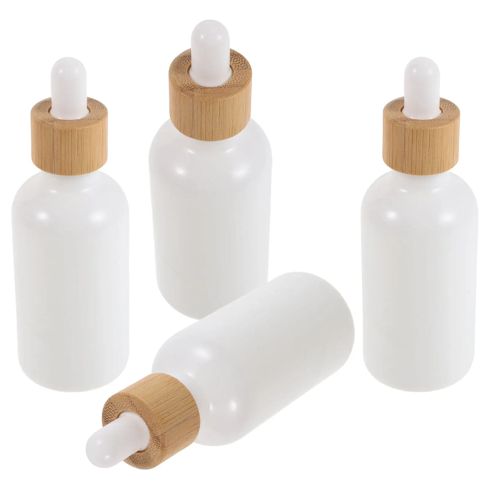 

4Pcs Essential Oil Refill Bottles Glass Dropper Bamboo White Porcelain Leakproof Travel Aromatherapy Pipette Vials