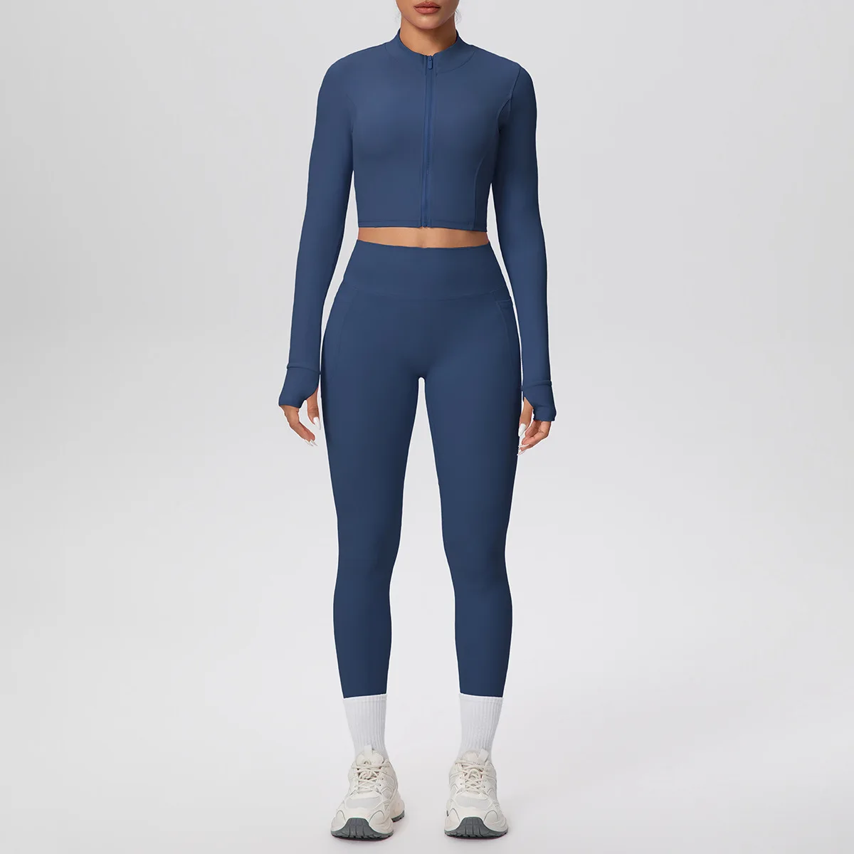 MIML Pure Color Brushed Naked Feel Two-Piece Set for Fitness And Yoga - Short Coat with Tight Pocket Running Yoga Clothes