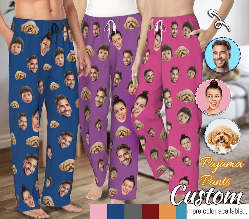 Custom Photo Pajamas, Personalized Face Unisex Pajamas, Custom Photo Pajama Pants for Women Men, Home Wear Set, Gifts for Wife