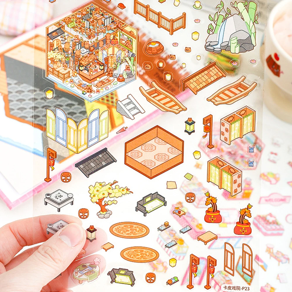 20Pcs Scenes New Cartoon Landscape Sticker Book Wholesale 3D DIY Pocket Cabin Scene Stickers Gift for Kid Child