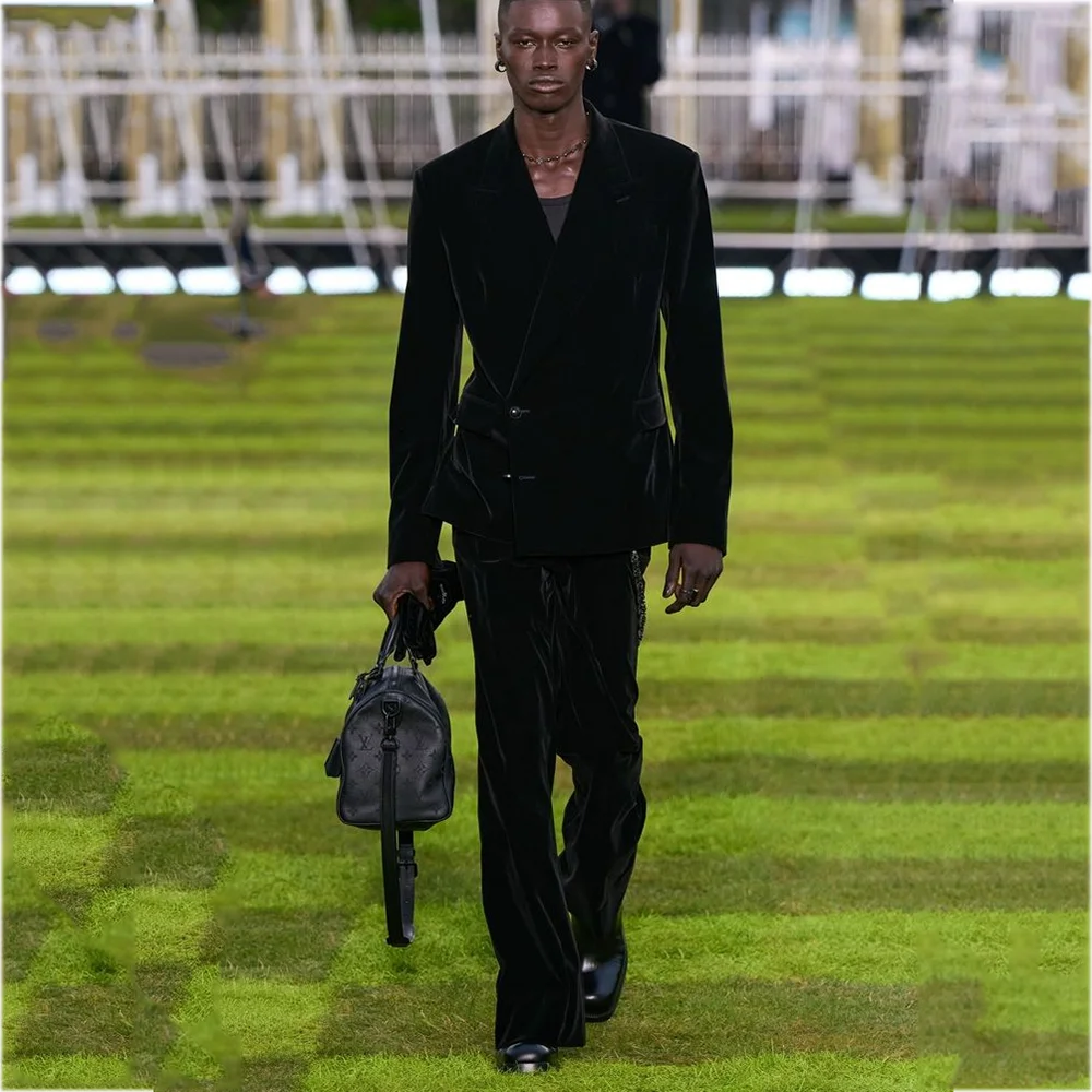 

High Street черный бархатный мужской костюм обычный приталенный однобортный наряд с остроконечными лацканами банкетный модный комплект одежды пиджак брюки