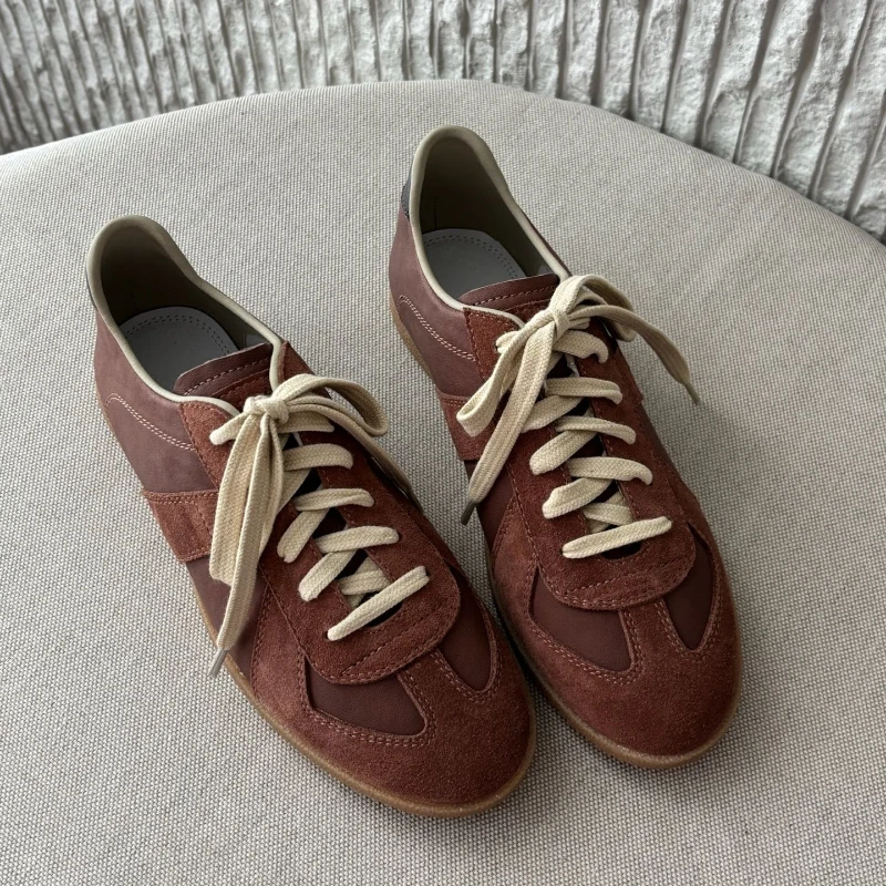 Luxury Vintage German Trainer Sneakers Women Two Tone Suede Leather Patchwork Low Top White Casual Daily Street Walking Shoes - view 4