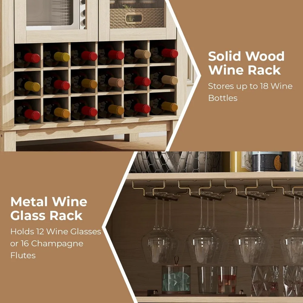 Lemari Anggur dengan Pintu Kaca Melengkung Tinggi, Penyimpanan Bar Kopi Bergaya Rustic dengan Rak Anggur, Rak Penyimpanan Minuman Keras Besar