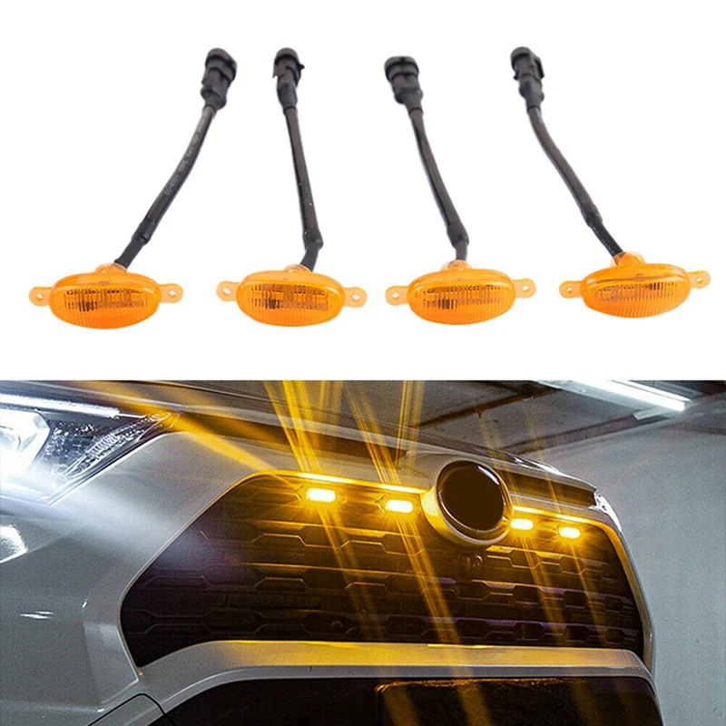 5X   Plug & PLAY   Car LED Front Grille Smoked Amber Light Daytime Running Lights Lamp For Universal Pickup Truck Sedan