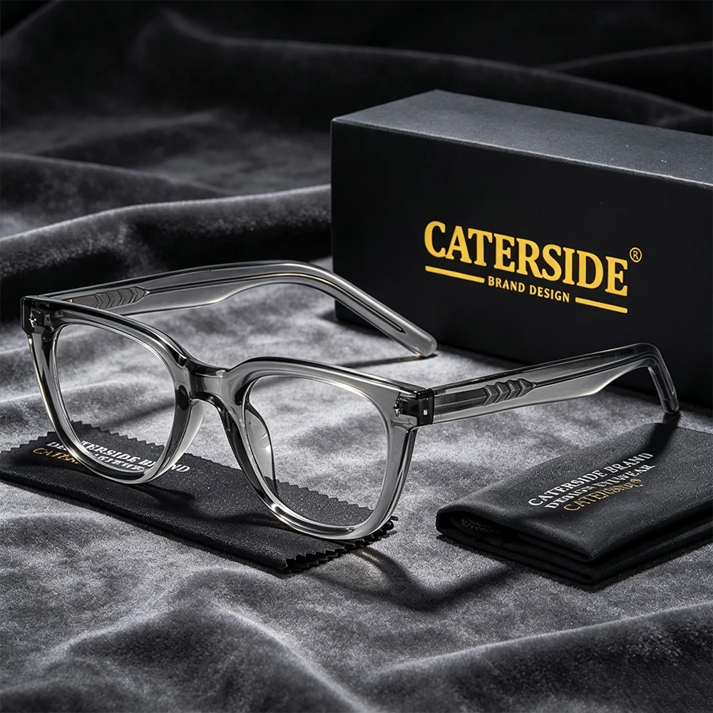 CATERSIDE Fashion Men's and Women's Anti Blue Light Glasses Cellulose Propionate Temple Tips Tr-90 Square Retro Eyeglass Frame