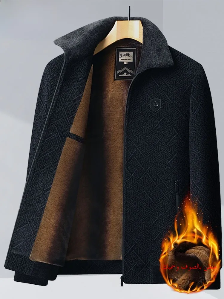 

Men's Fce Lined Thiened Jaet Collar Busin Cotton Coat Warm Outerwear for Middle-Aged And ly Autumn Winter