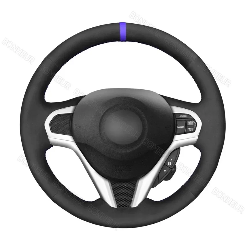 Hand-stitched Black Suede Blue Marker Car Steering Wheel Cover for Honda CR-Z CRZ 2011 2012 2013 2014 2015 2016