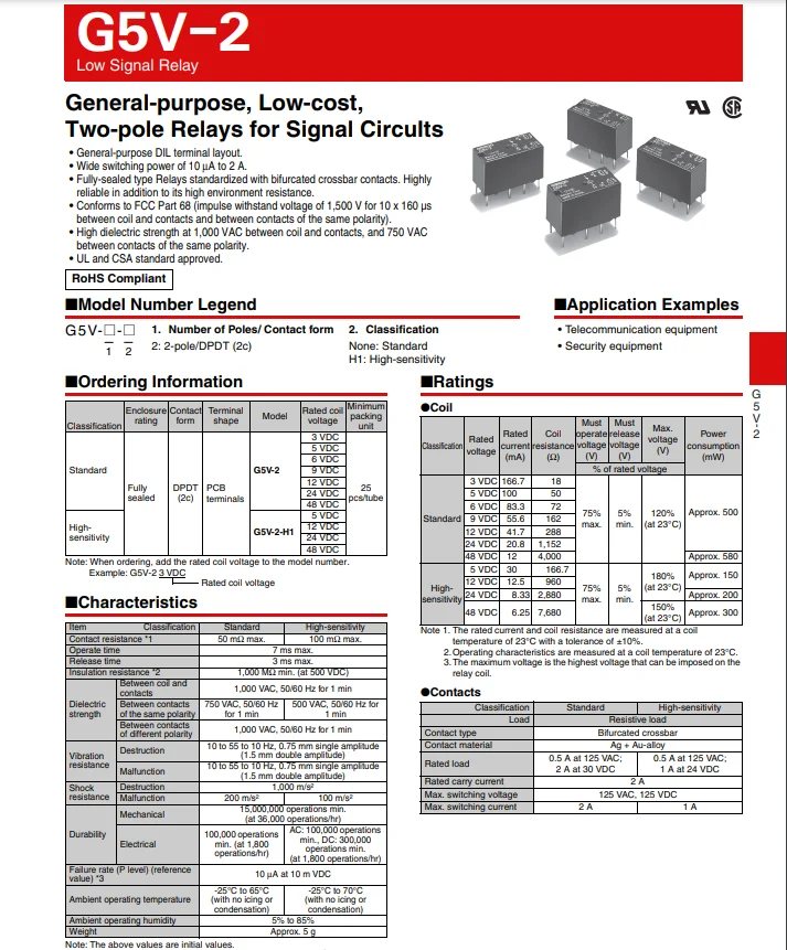 オリジナルの信号リレー,2a,G5V-2-9VDC, G5V-2-DC9V, G5V-2-H1-9VDC, G5V-2-H1-DC9V, G5V-2-DC5V, G5V-2-DC9V, G5V-2-DC48, 100%