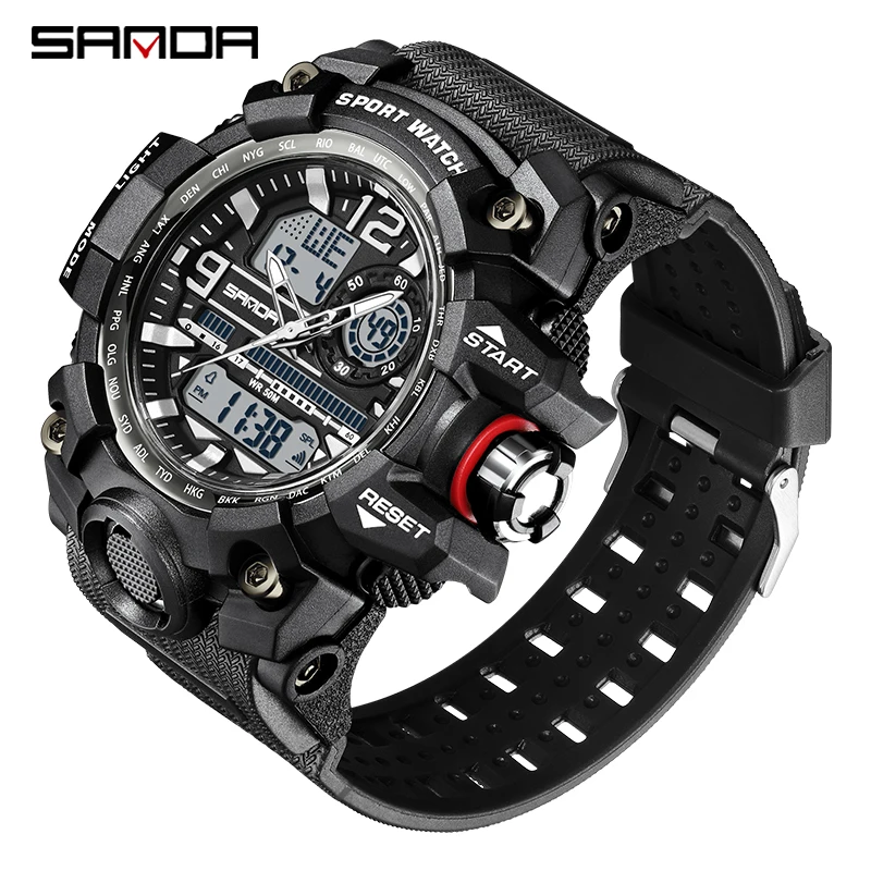 SANDA 2022 G Style New Men's Watches 50M Waterproof Sports Military Quartz Watch For Male LED Digital Wristwatch Clock 3133