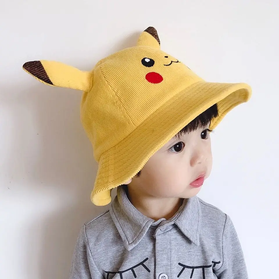 Cute Cartoon Pikachu Children's Hat Boys and Girls Outdoor Play Fisherman Hat Parent-child Summer Outing Yellow Sunshade Hat