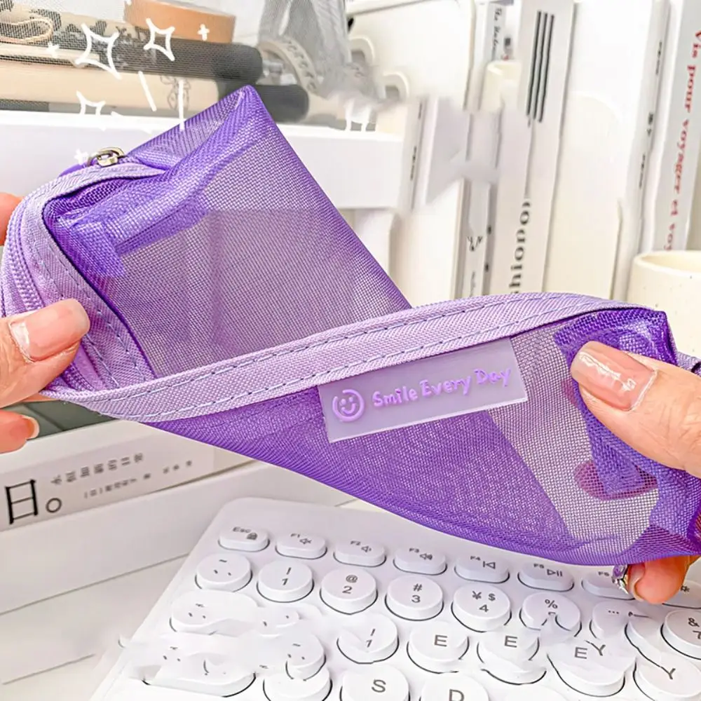Einfaches transparentes Mesh-Federmäppchen mit großer Kapazität, multifunktionale Test-Briefpapiertasche, verschleißfeste tragbare Aufbewahrungstasche