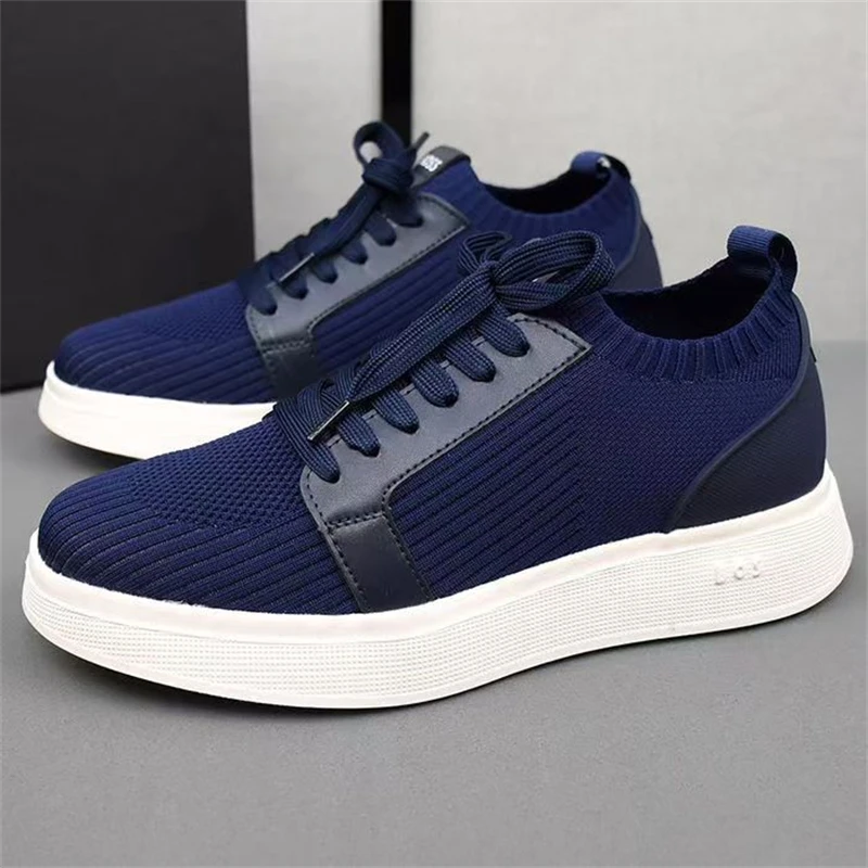 HKDQ Blue Knit Men's Casual Shoes Fashion Lace-up Platform Sneakers For Men Original Comfortable Breathable Men Skateboard Shoes