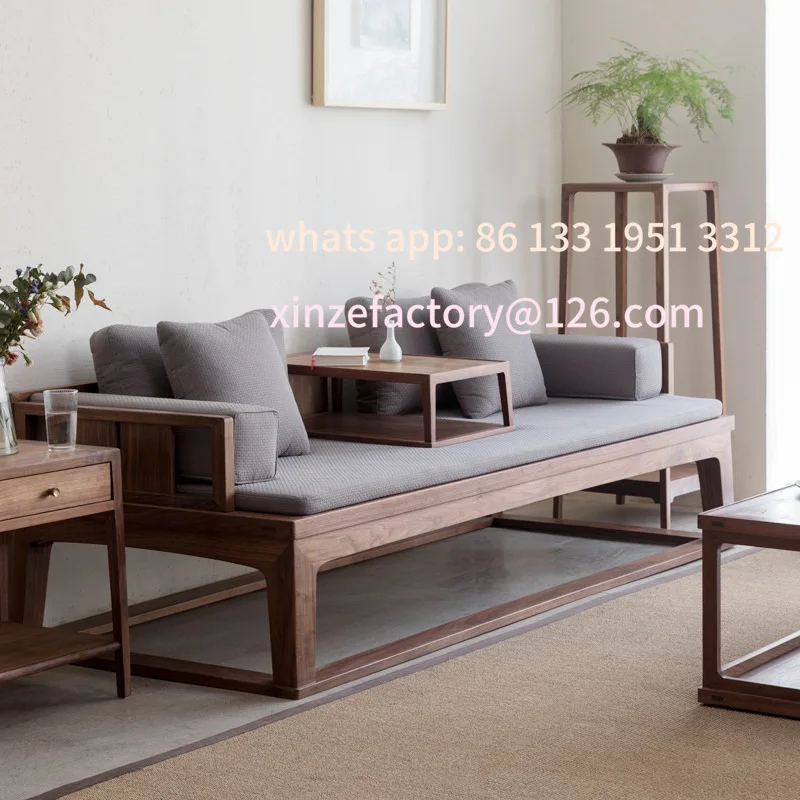

Customizable New Chinese Modern Simple Furniture Black Walnut Solid Wood Living Room Double Sofa Arhat Bed