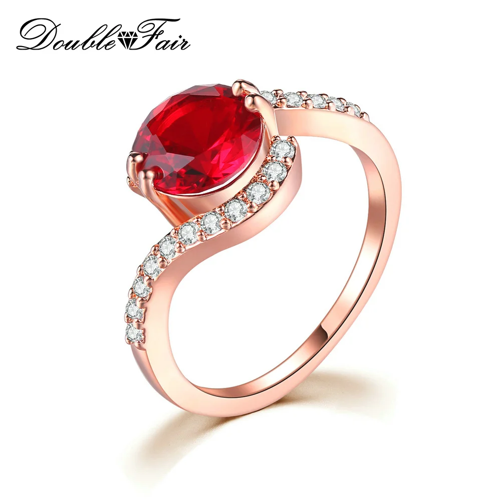 Double Fair New Fashion Design Rose Gold Color Big Zircon Crystal Stone Bend Rings For Women Engagement Jewelry Gift DFR389M