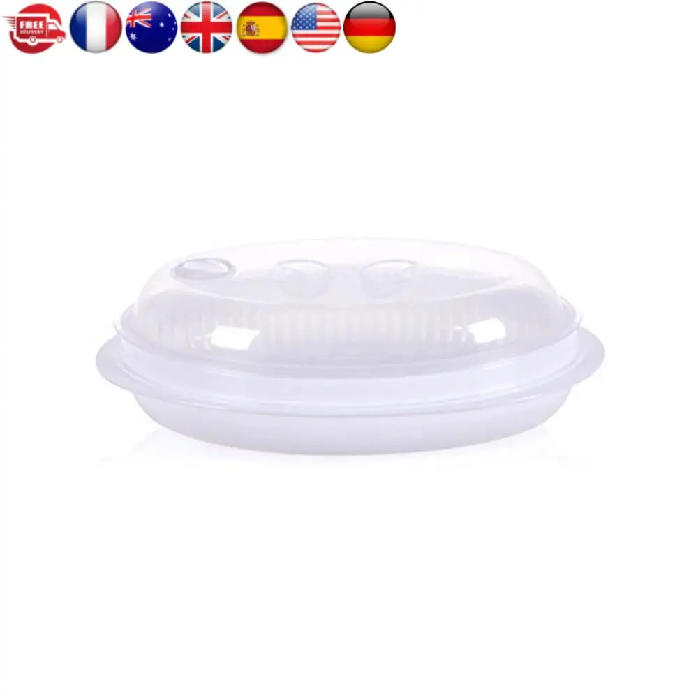 Fish Bowl Steamer Multifunction Microwave Fish Steamer Oval Food Steamer Plate with Lid for Fish Bun Dumpling Bread