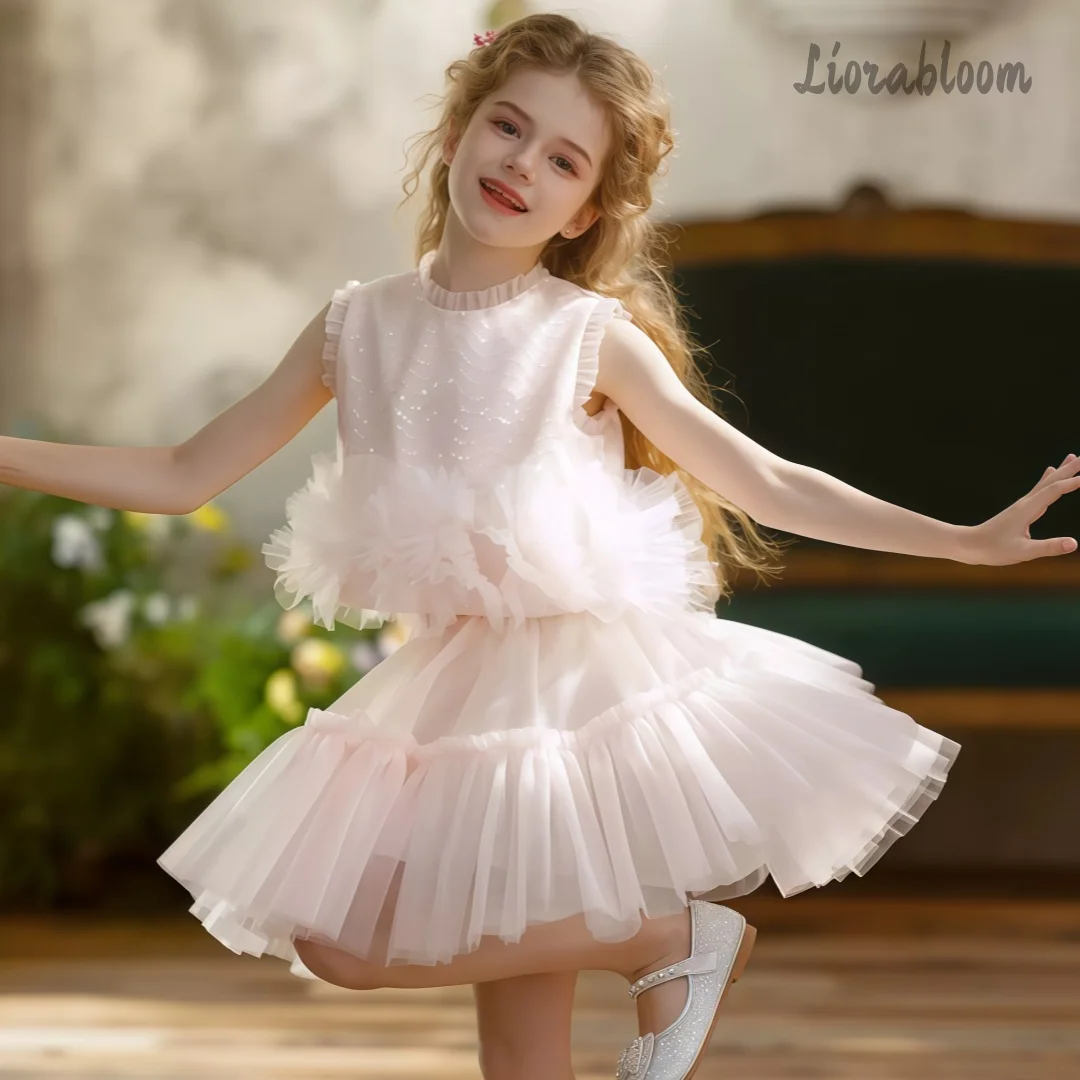 

Custom Girls' Wedding Attire Pink Tulle Two-Piece Flower Girl Dress Women's Wedding Party Attire Dress свадебное платье