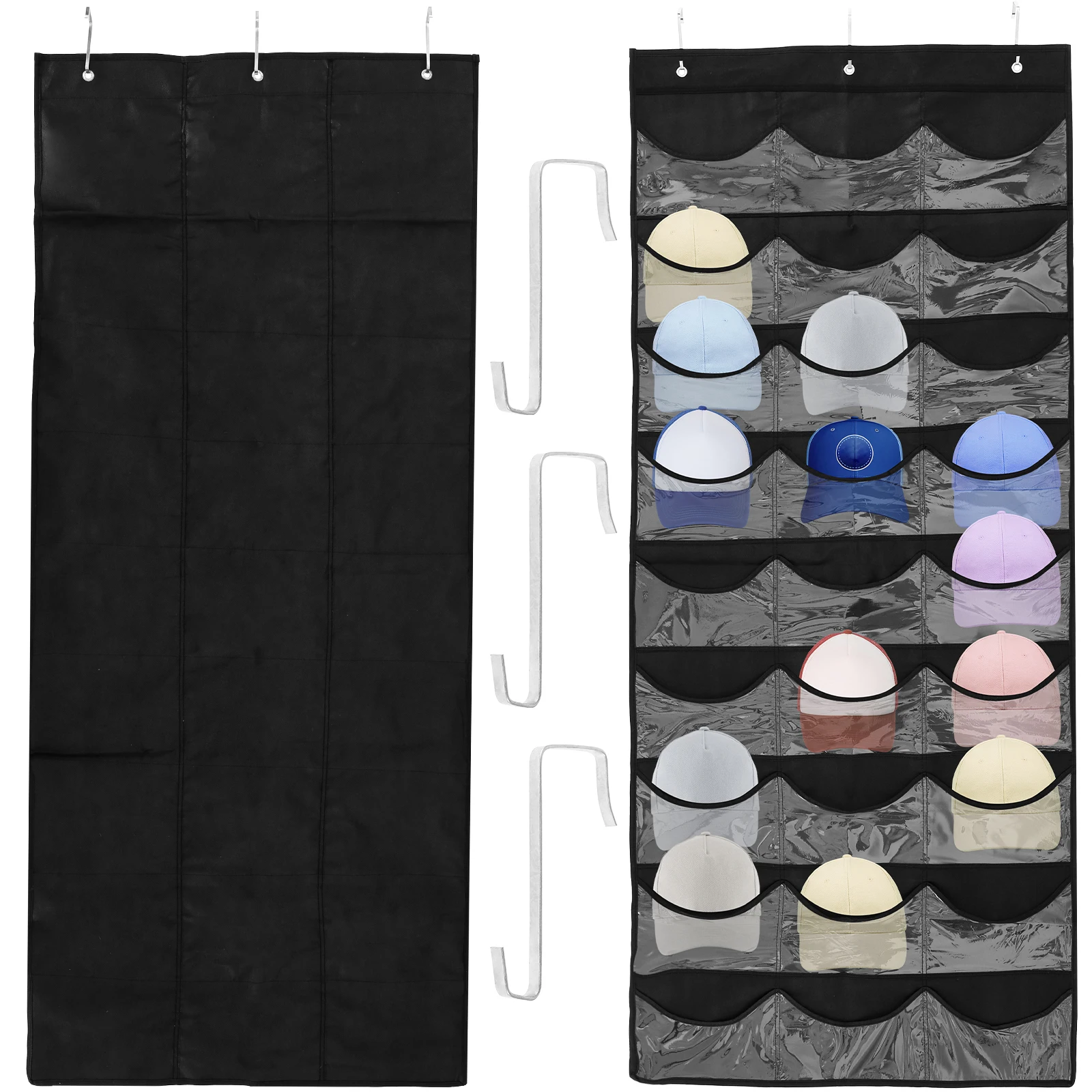 Hat Rack for Baseball Caps 27 Pockets Over the Door Baseball Hat Organizer with 3 Hooks Non-Woven Baseball Caps Storage