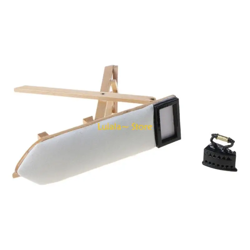 Y4QA มาตราส่วน 1: 12 โต๊ะรีดผ้าเหล็กสำหรับเฟอร์นิเจอร์บ้านตุ๊กตาโต๊ะห้องนอนขนาดเล็ก