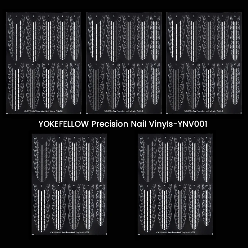 YOKEFELLOW Precision Nail Vinyls 5 Sheets 585PCS Deep Curve-shaped French Tips Stickers with Guide Self-adhesive French Stickers