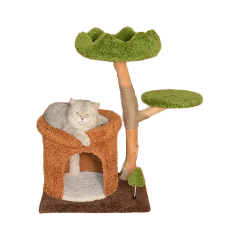 Natural wood supplies perches furniture cat climbing shelf timber cat tree tower for big cats