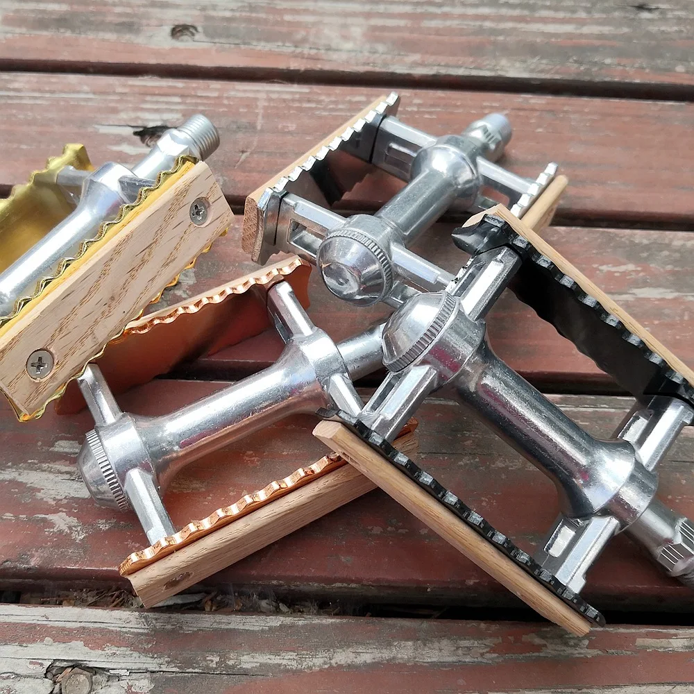 

G466 Retro Bicycle Pedalbearing Pedals Folding Bike Palin Pedal Wooden Footboard Rose Gold Classical Foot