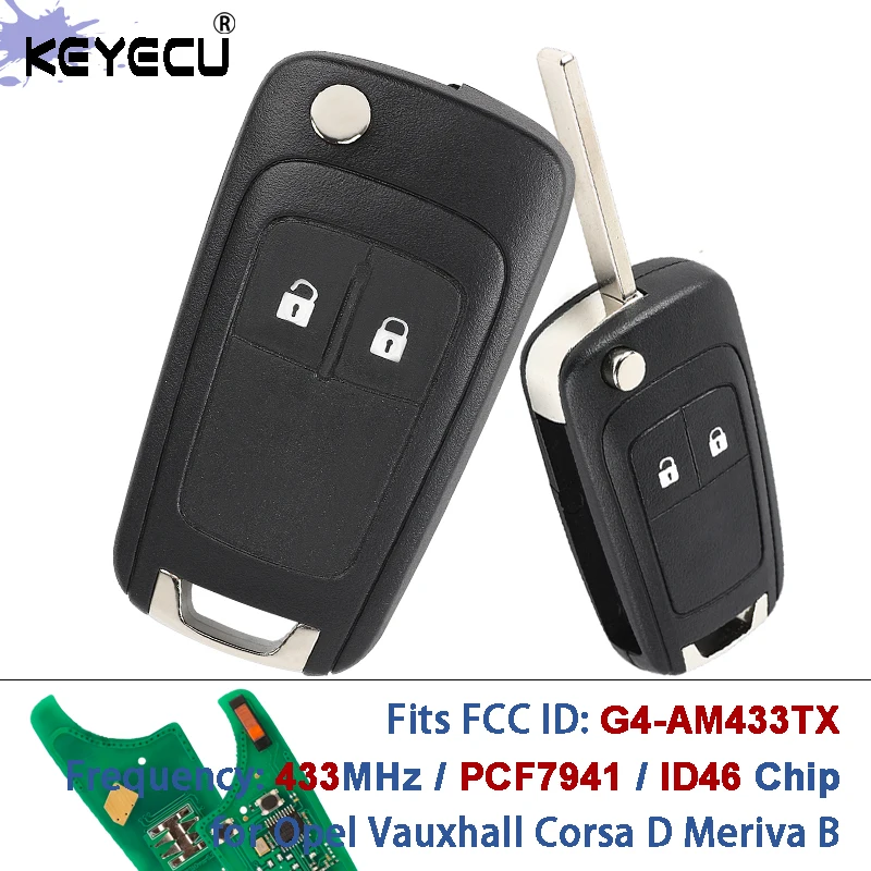 

KEYECU G4-AM433TX 433MHz PCF7941A / ID46 Chip Flip Remote Key Fob for Opel/Vauxhall Corsa D 2007-2012 Meriva B 2010+2014