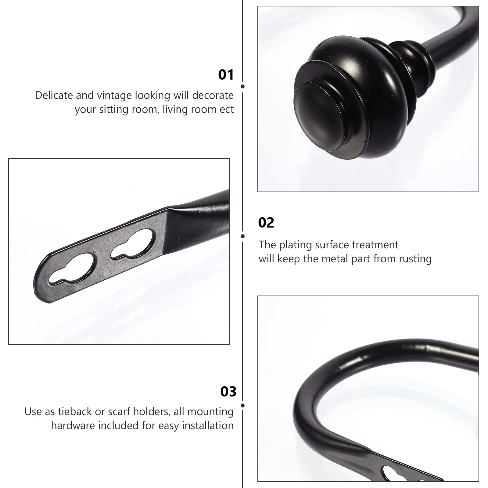 

2Pcs Curtain Hooks Iron U-Shape Tiebacks Easy Install Crystal Rod Holder Home Decor Curtain Holdbacks Wall Mounted